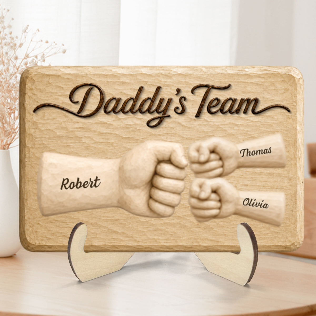 Sentimental Rustic Daddy's Team Fist Bump - Personalized 2-Layered Wooden Plaque -  Gift For Dad, Husband