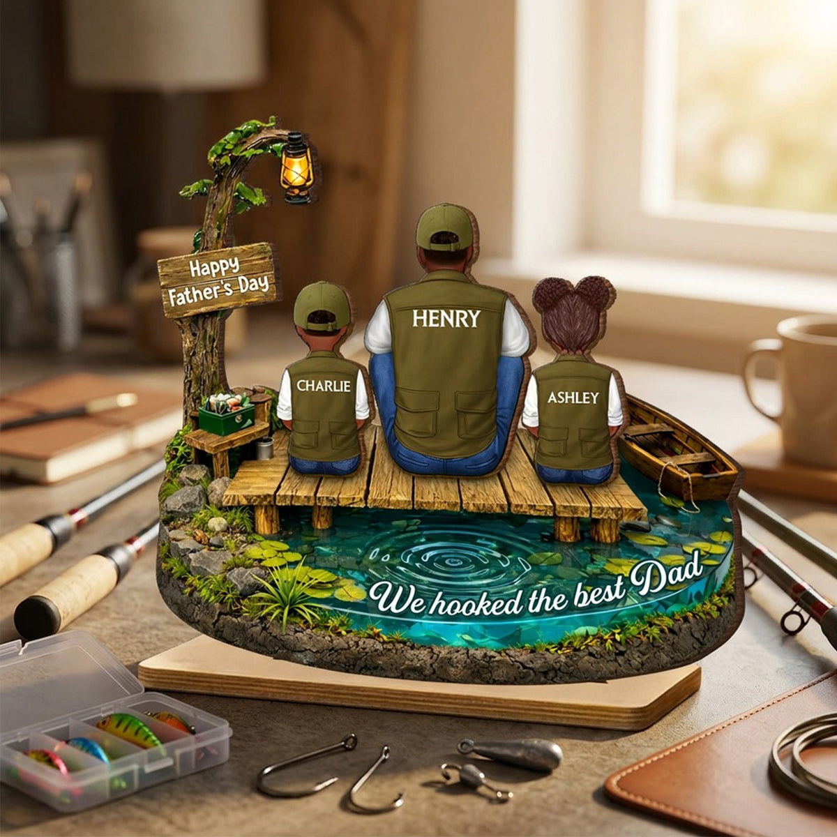 We Hooked The Best Dad Fishing - Personalized 2-Layered Wooden Plaque - Heartfelt Gift For Dad, Gift For Husband