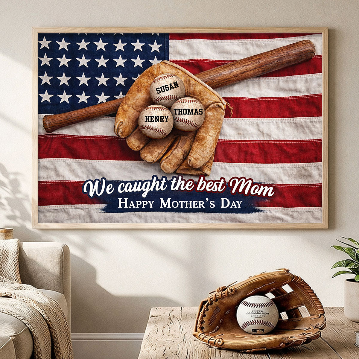 Nation Flag Baseball We Caught The Best Mom - Personalized Poster - Mother's Day Gift for Mom, Wife