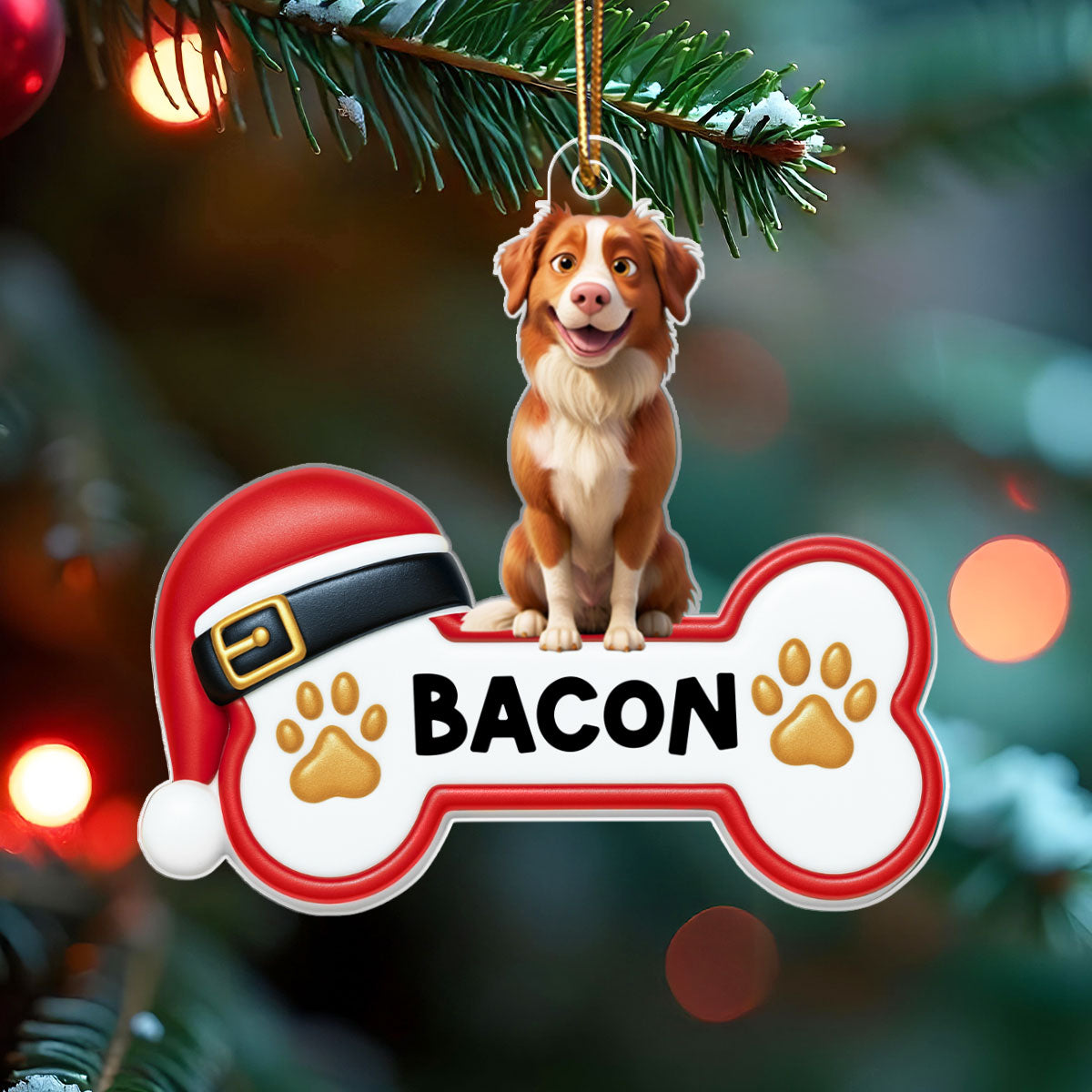 Custom Paw Cute Cartoon Dog - Personalized Acrylic Ornament - Christmas Gift for Dog Moms, Dog Dads