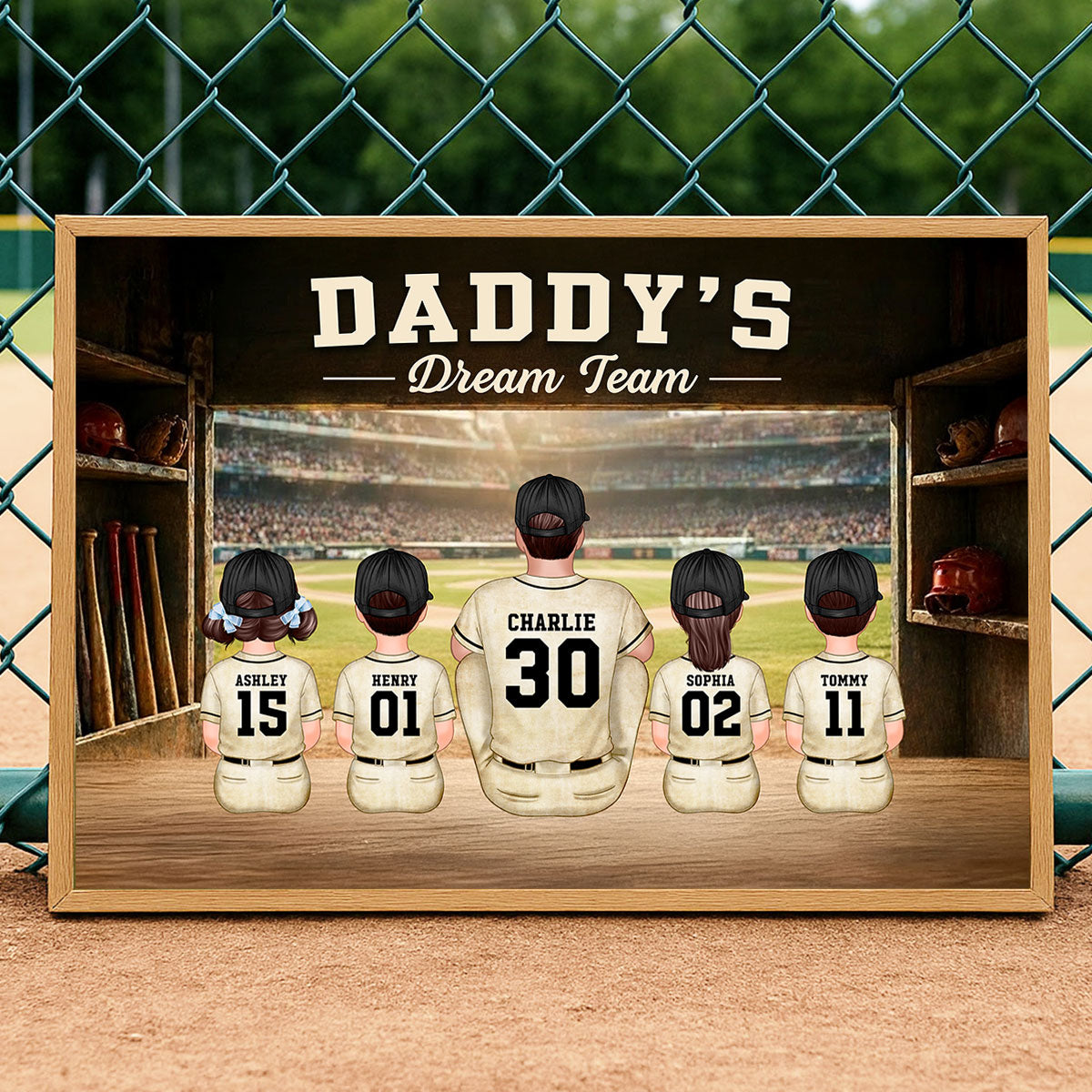 Baseball Dugout Daddy's Dream Team - Personalized Poster - Father's Day Gift For Baseball Dad, Husband