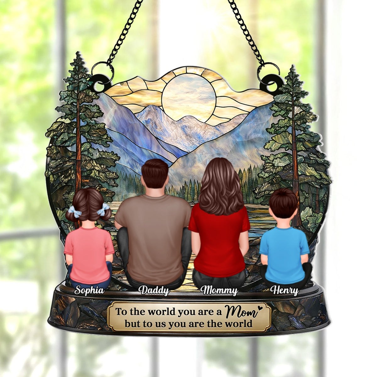 Mom to Us You Are the World - Personalized Acrylic Window Hanging Suncatcher - Heartfelt Mother's Day Gift for Mom, Wife