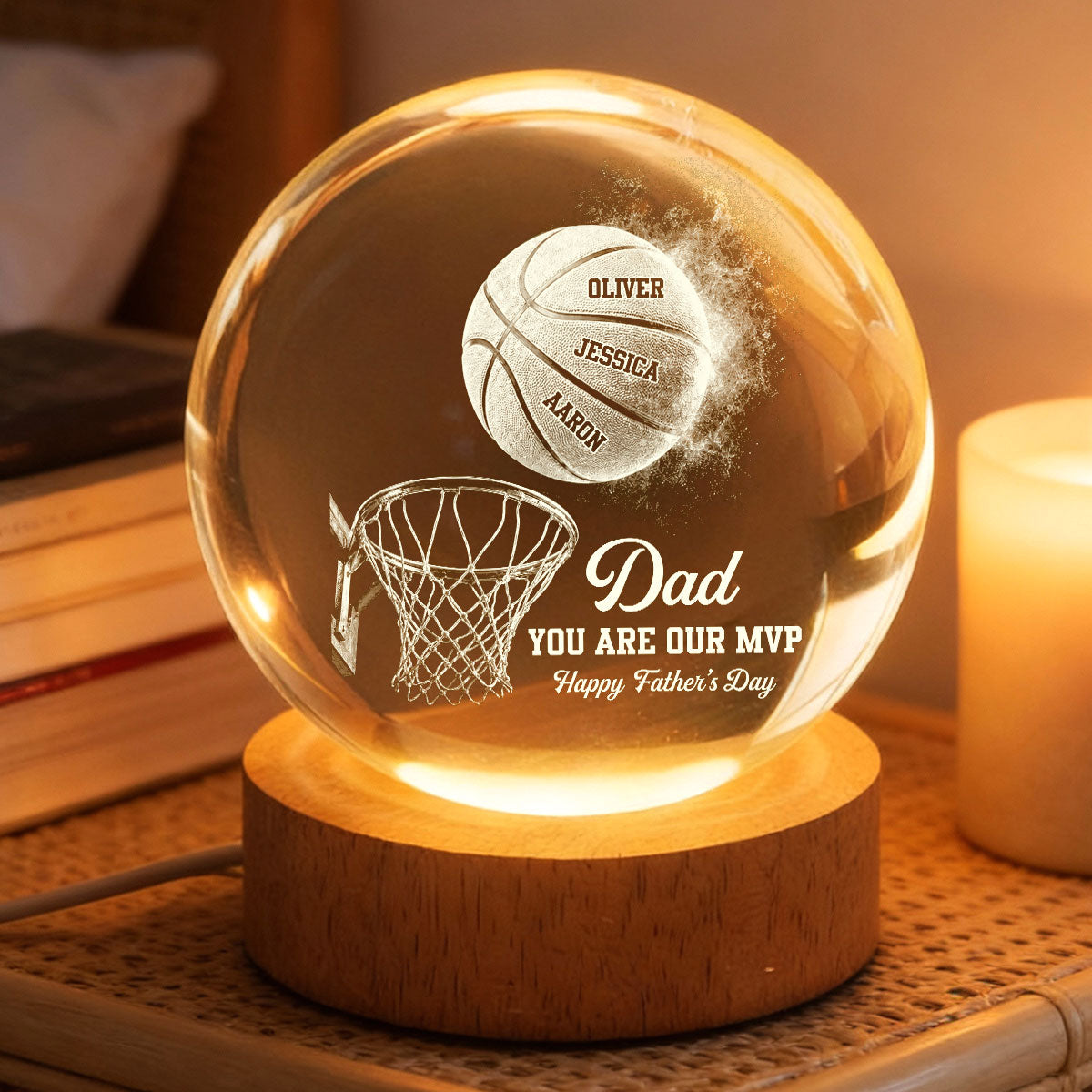 Basketball No 1 Dad Legend You Are Our MVP - Personalized Crystal Ball LED Night Light -  Gift For Dad, Husband, Basketball Fans