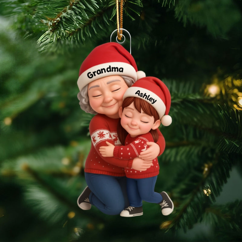 Grandma’s Loving Embrace – Custom Ornament with Grandkids’ Names – A Cherished Christmas Keepsake for Grandma, Grandkids