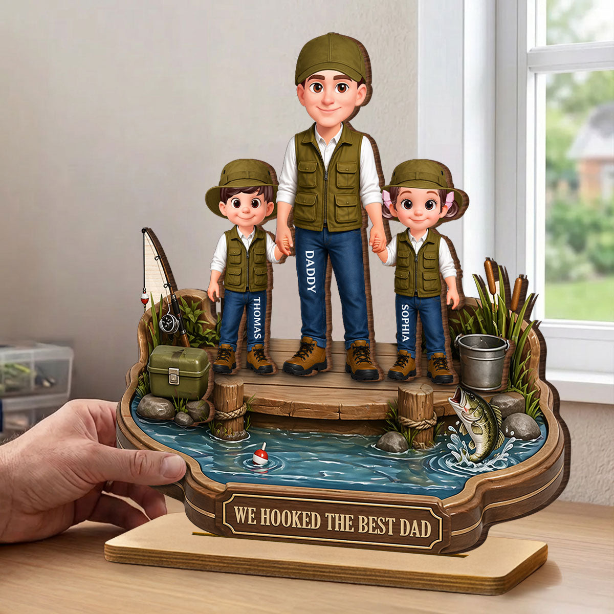 Dad's Little Fishing Partners - Personalized 2-Layered Wooden Plaque - Heartfelt Gift For Fishing Dad, Gift For Husband
