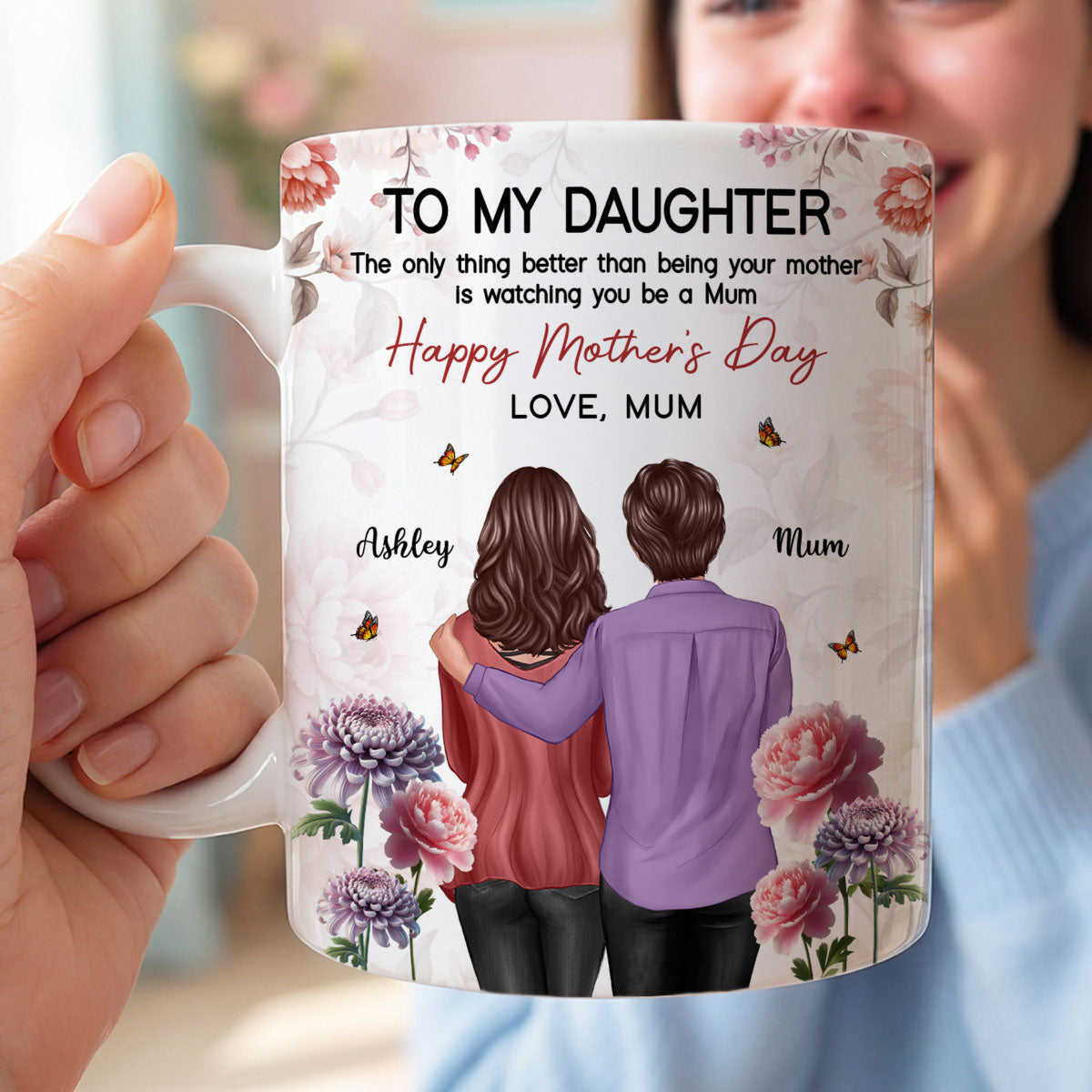 To My Daughter From Mum Birth Month Flower Floral Pink Tone - Personalised Mug - Mother's Day