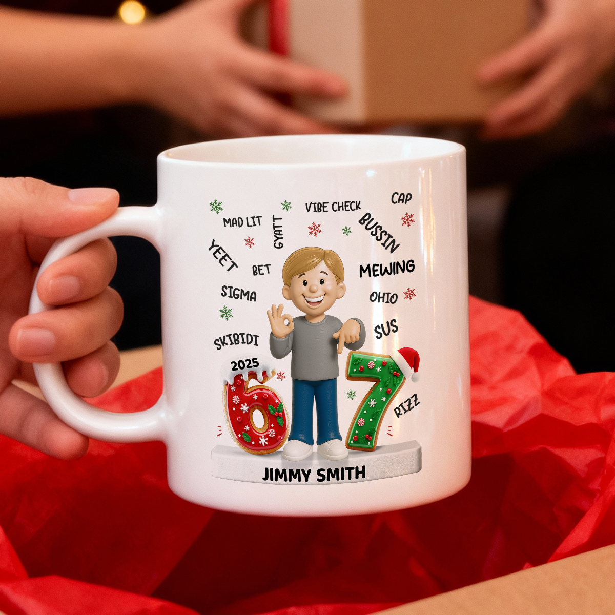 Teen Kid Custom Name Six Seven 3D Effect - Personalized Mug - 2025 Slang, Funny Teen Grandkid, Gen Alpha Christmas Gift