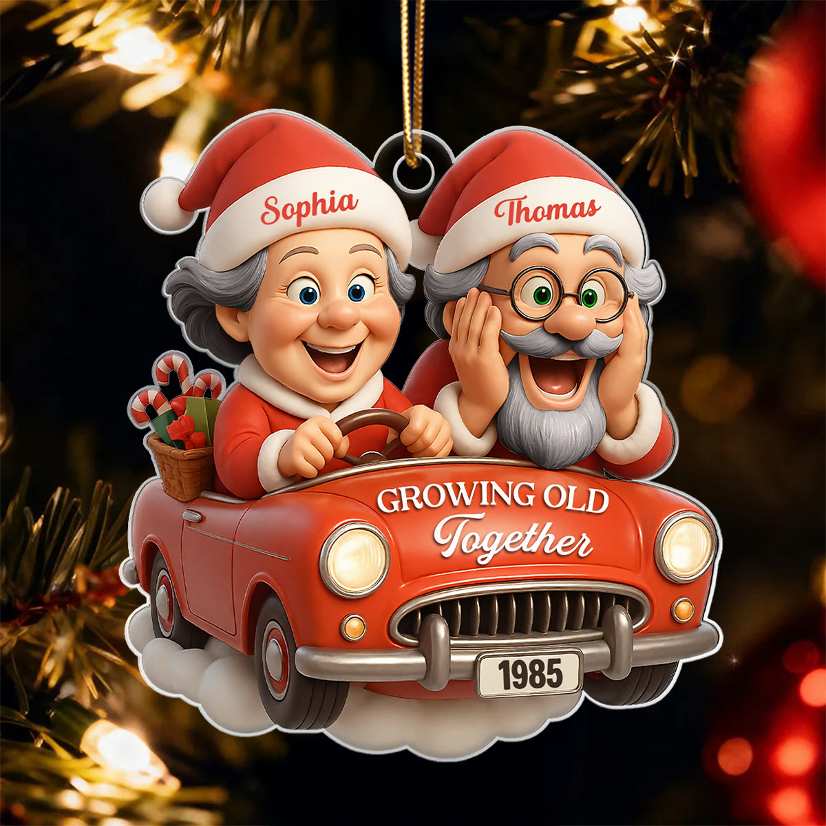 Santa Couple Growing Old Together - Personalized Acrylic Ornament - Christmas Gift for Couple