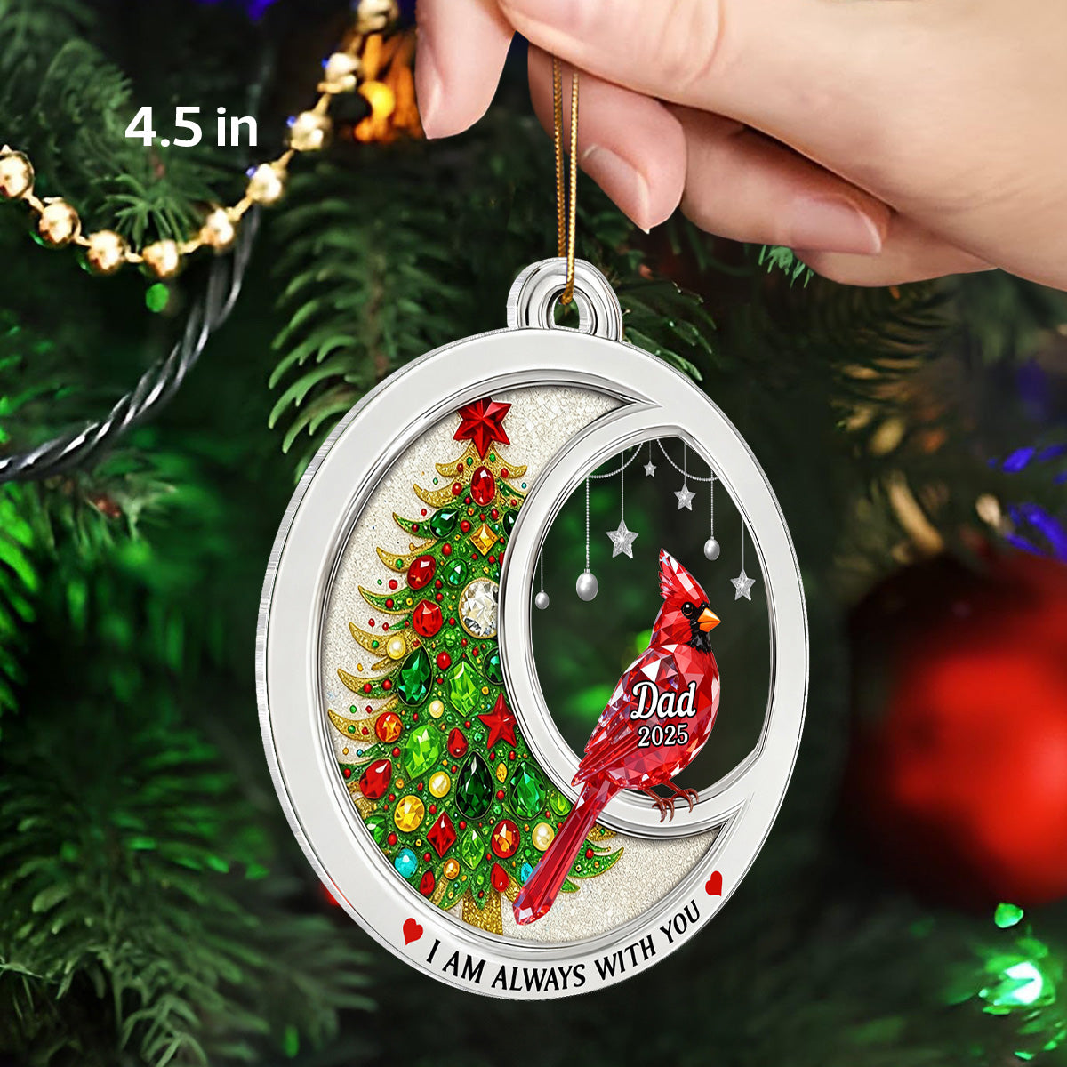 2D Flat Crystal Effect Cardinal Memorial - Personalized Acrylic Ornament - Remembrance Keepsake, Sympathy Gift