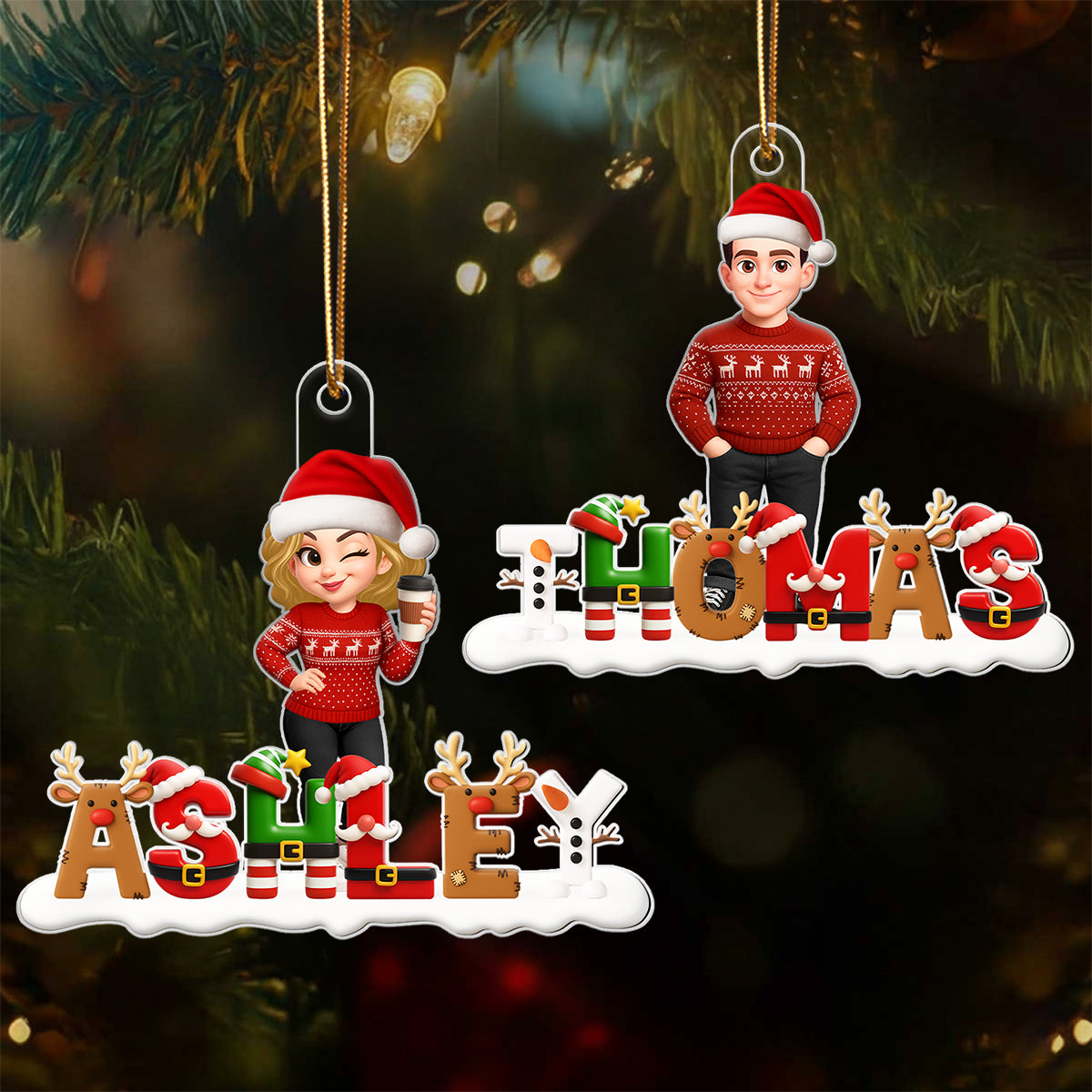 Custom Name Christmas Iconic Alphabet - Personalized Acrylic Ornament - Christmas Gift for Family, for Friends