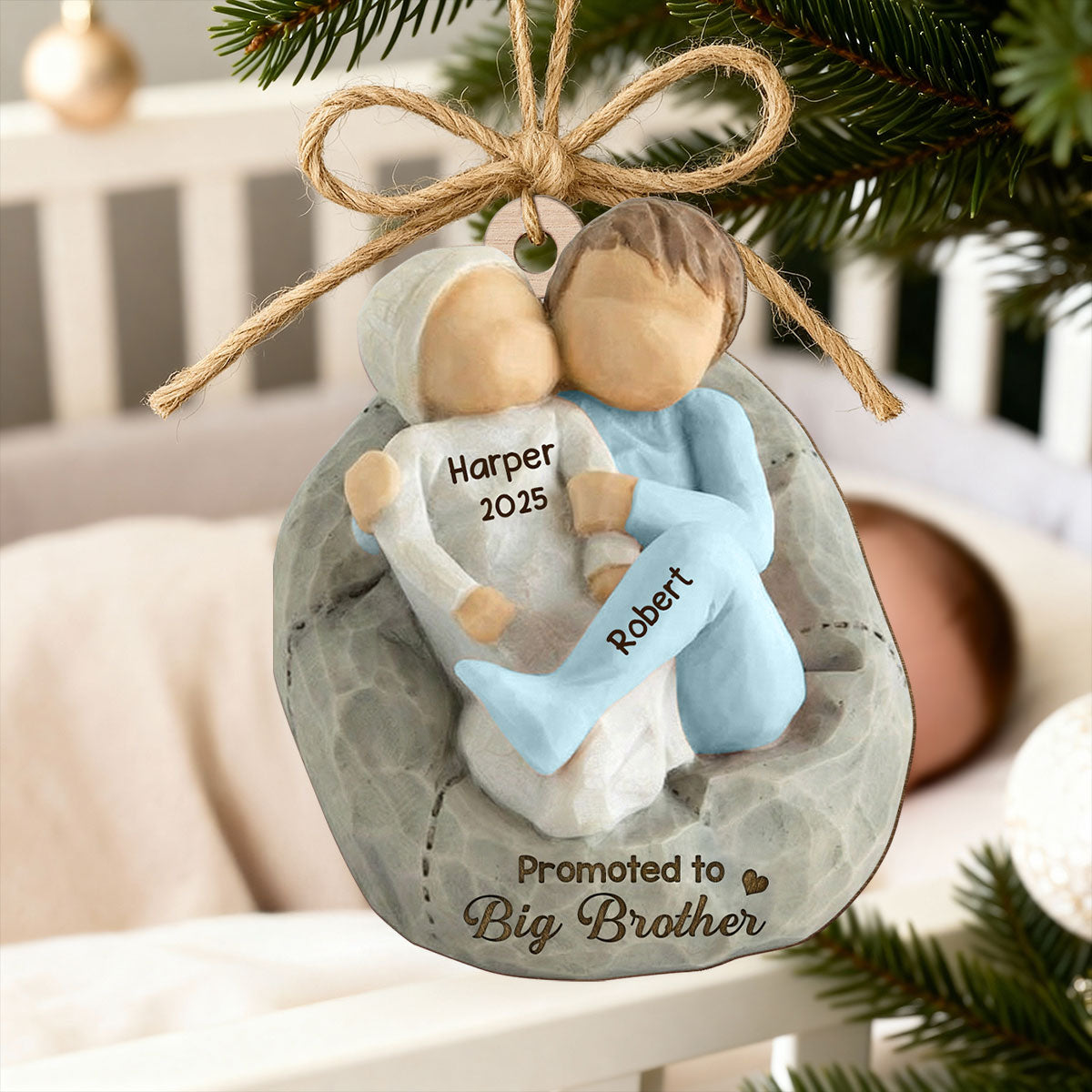 Promoted To Big Sister Big Brother - Personalized Wooden Ornament - New Big Brother, New Big Sister Gift