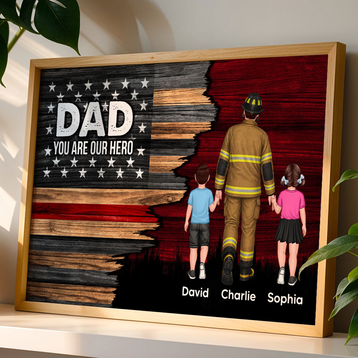 Firefighter Half Thin Red Line Flag Dad Grandpa - Personalized Poster - Father's Day Gift For Dad, Grandpa