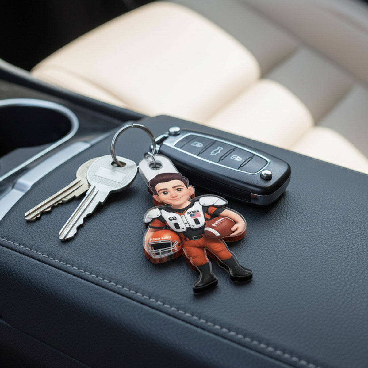 3D Effect Proud American Football Player - Personalized Acrylic Keychain - Gift For Football Players, Football Lovers