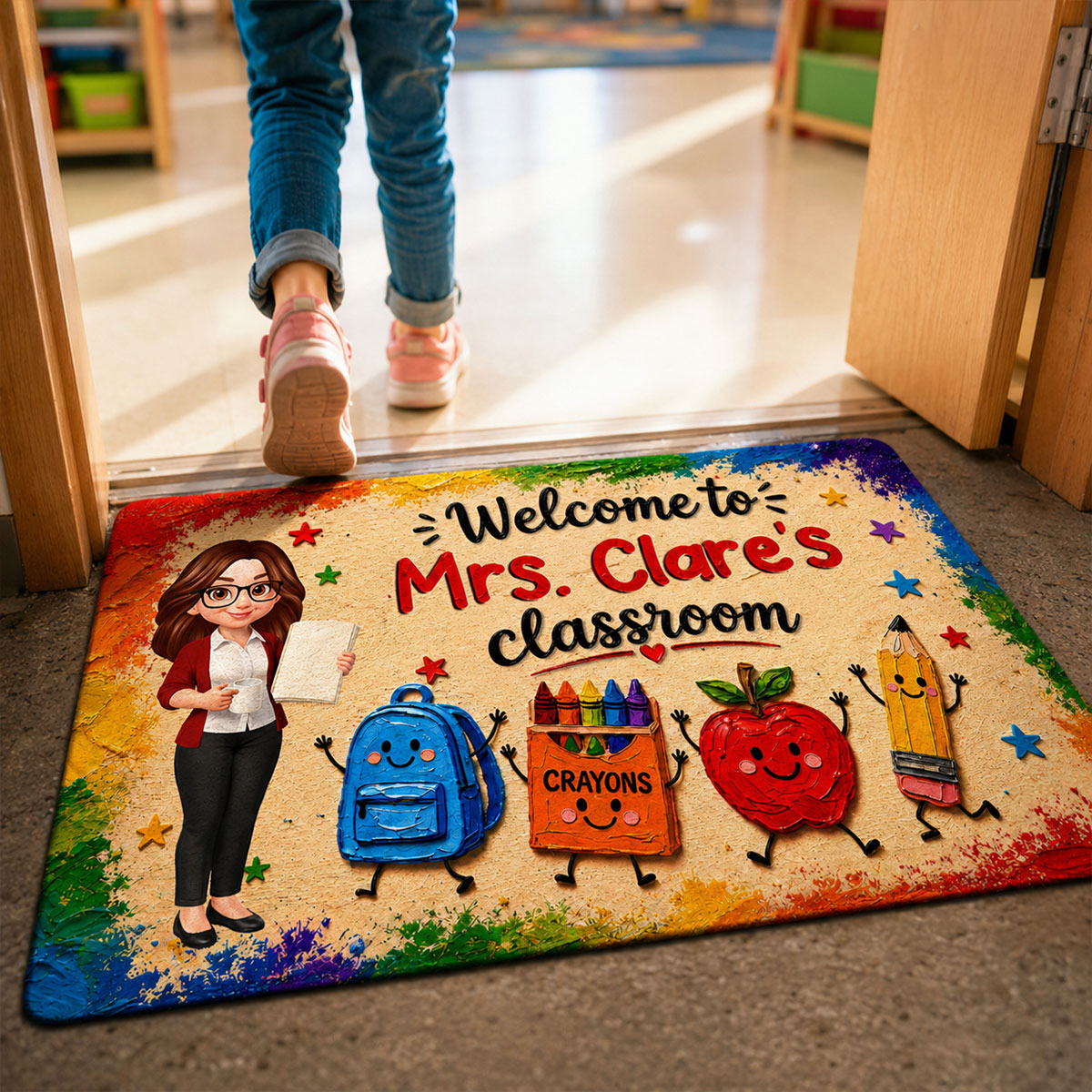 Cute Things Welcome Teacher Class Impasto Brushstroke - Personalized Doormat