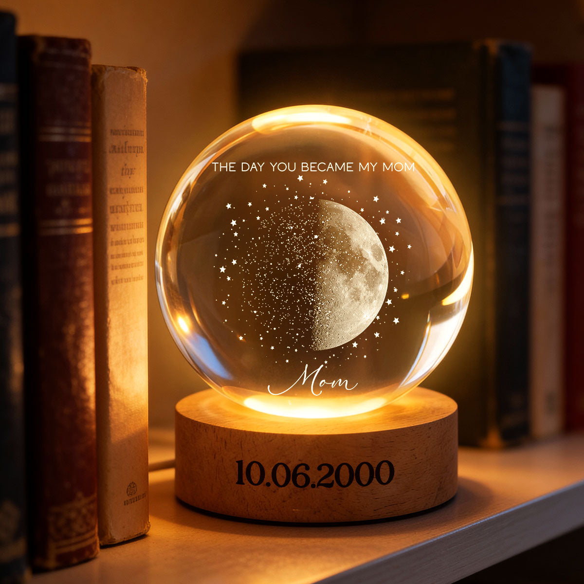 Custom Moon Phase and Star Map by Date - Personalized Crystal Ball LED Night Light - Mother's Day Gift for Mom, Wife