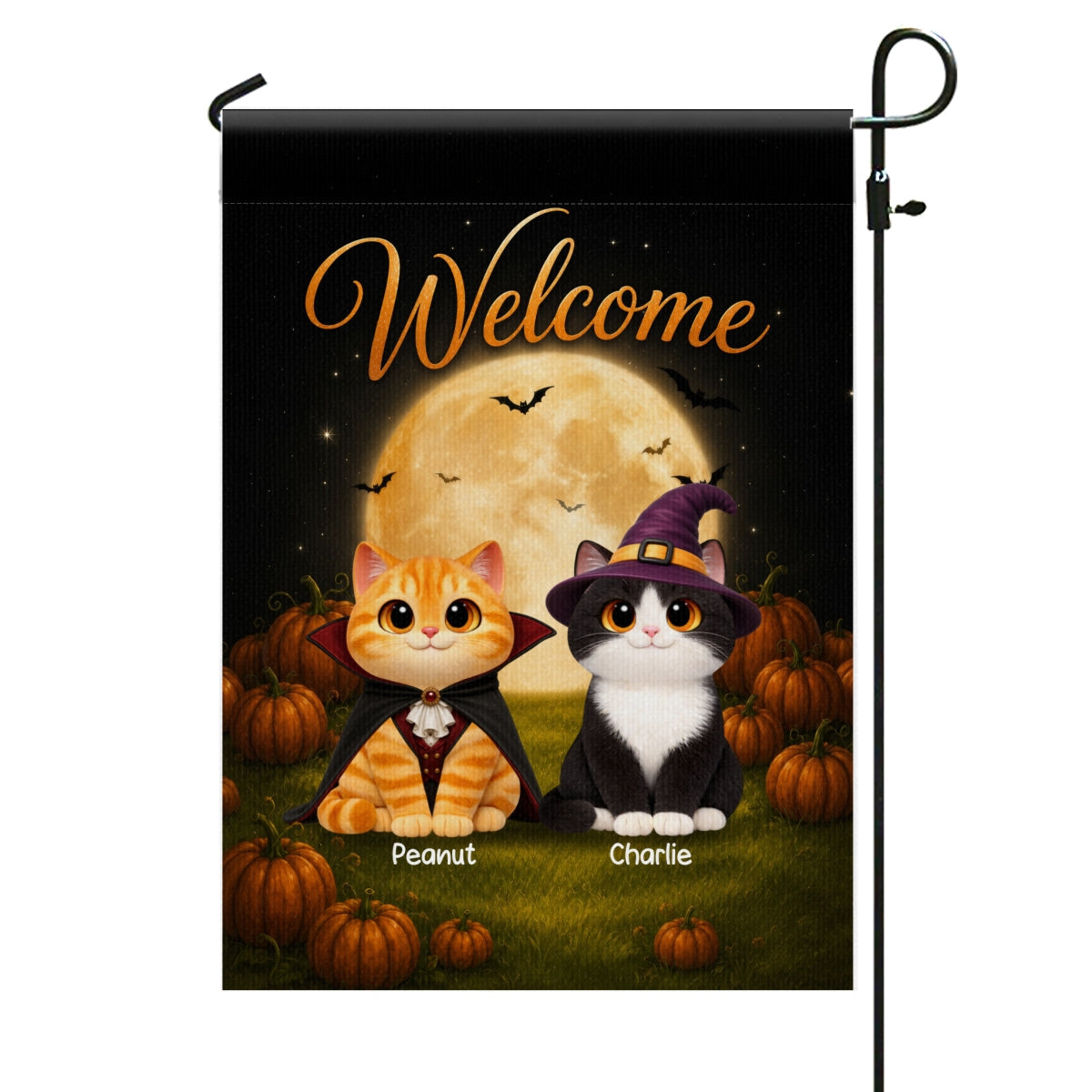 Halloween Cats In Moonlight - Personalized Garden Flag - Halloween Decoration