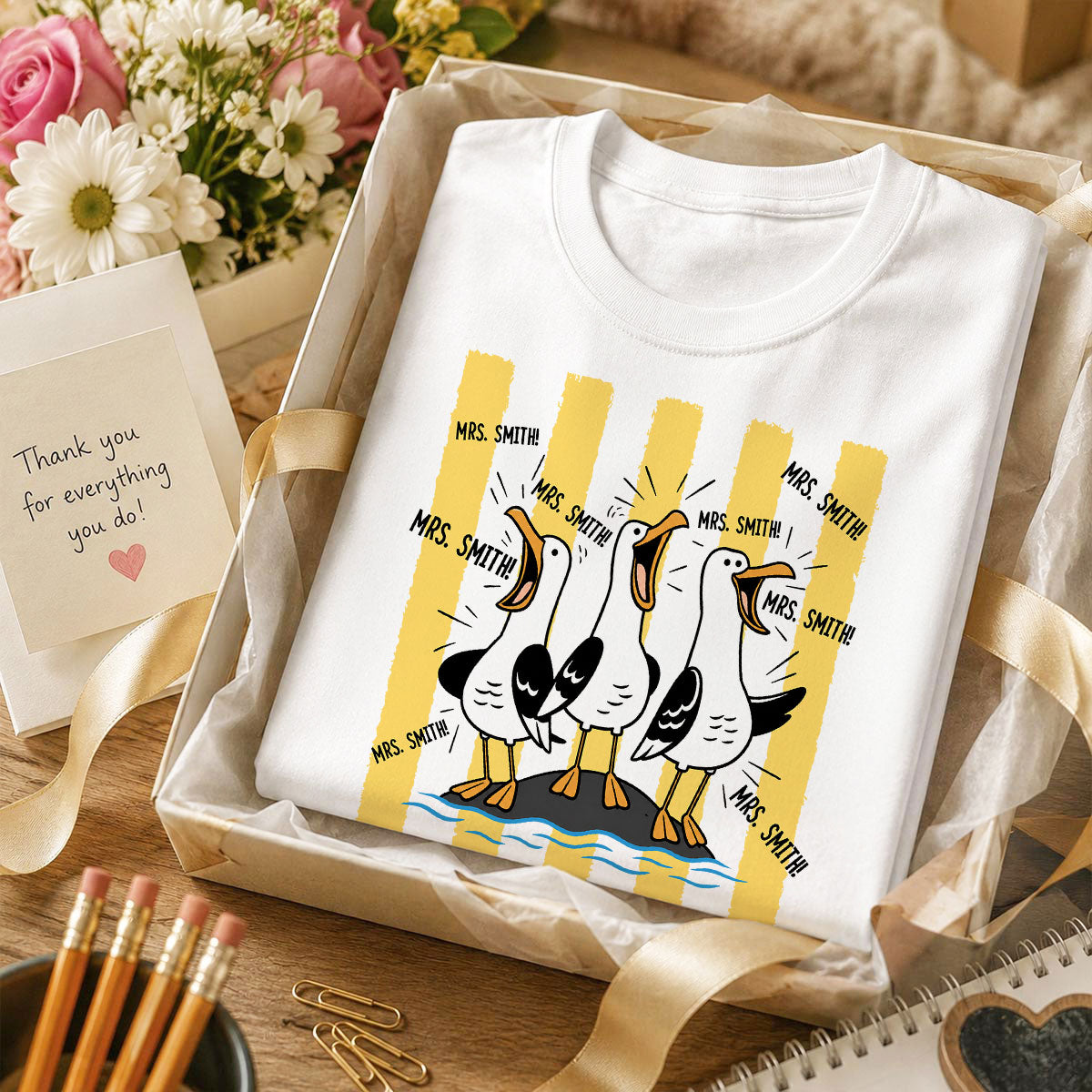 Trending Stripe Woman Style Seagulls Yelling Teacher - Personalized Shirt - Back To School Gift, Funny Shirt For Teacher