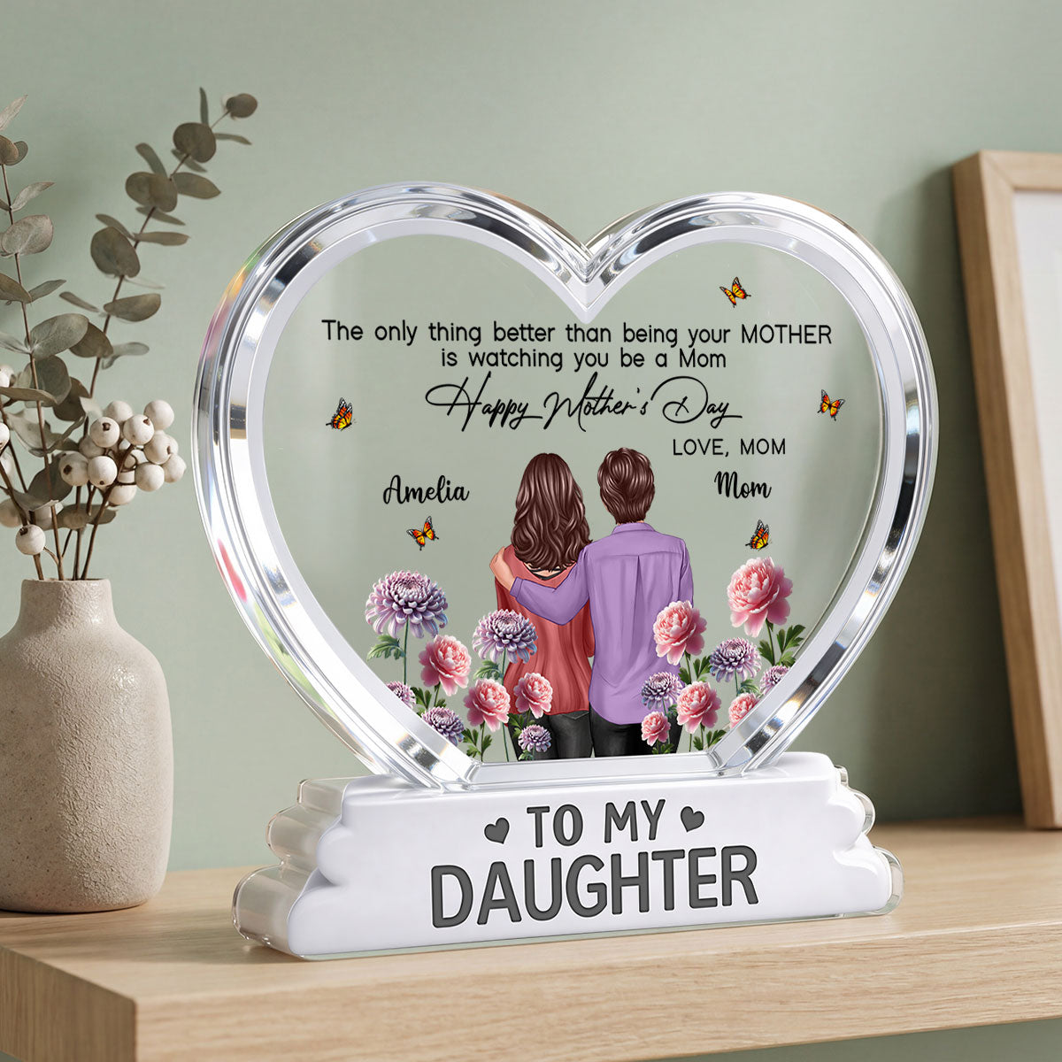 To My Daughter From Mom Happy Mother's Day Birth Flower 2D Flat - Personalized Acrylic Block Plaque