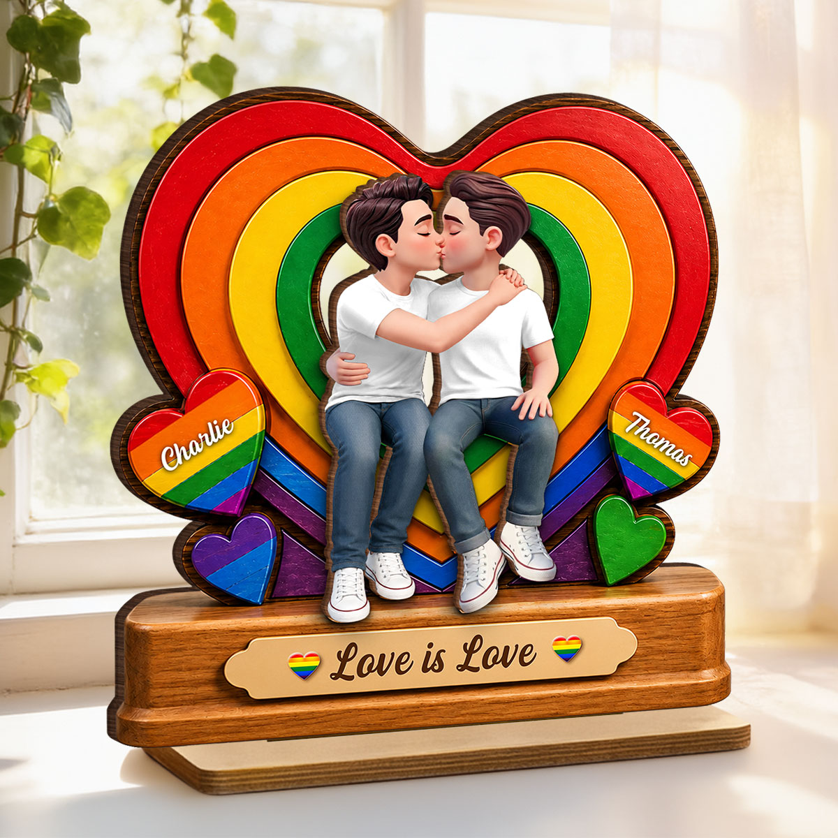 Together With Pride LGBT+ Couple - Personalized 2-Layered Wooden Plaque - Gift For Couple, Happy Pride Month