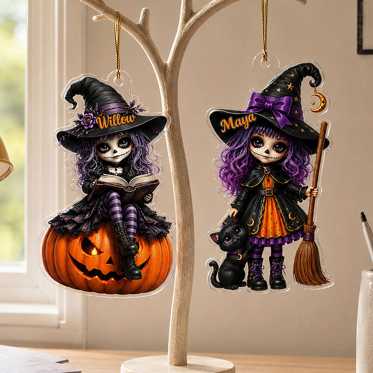 Little Witch 2D Flat - Personalized Acrylic Ornament - Halloween Gift For Daughter, Granddaughter