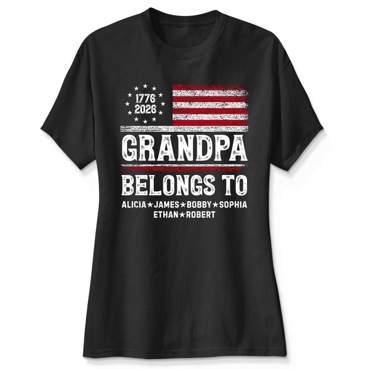 Proud American Grandpa Custom Kids Names Nation Flag American 250th Anniversary - Personalized Shirt - Father's Day Gift For Dad, Grandpa