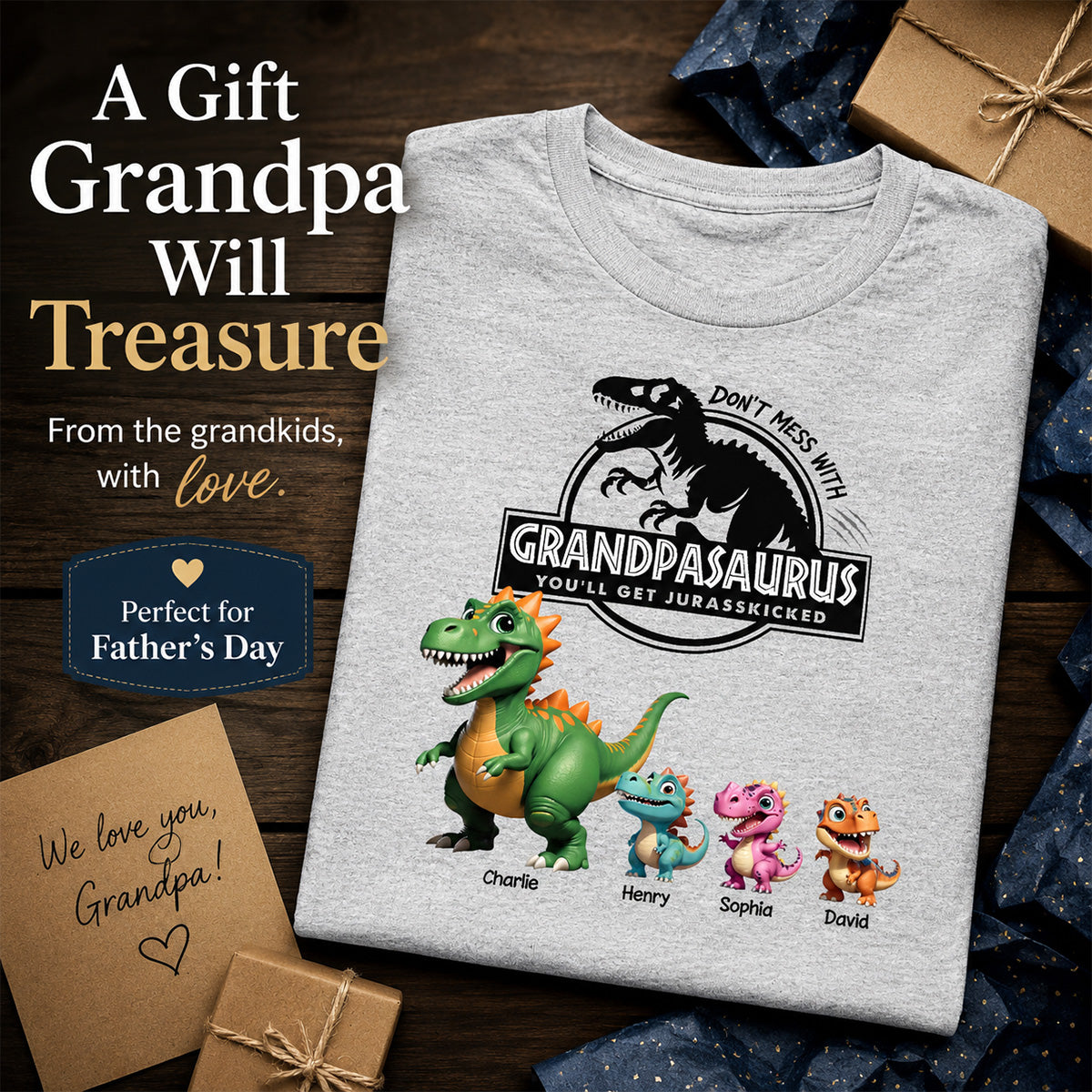 Don't Mess With Grandpasaurus - Personalized Shirt - Father's Day Gift For Grandpa, Dad, Husband