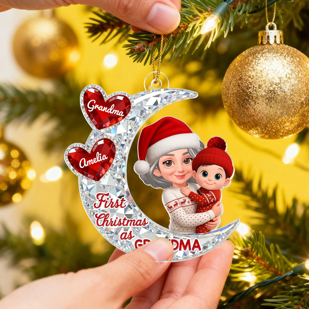 3D Effect Flat Moon First Christmas With New Baby - Personalized Acrylic Ornament - Christmas Gift For New Grandma, New Mom
