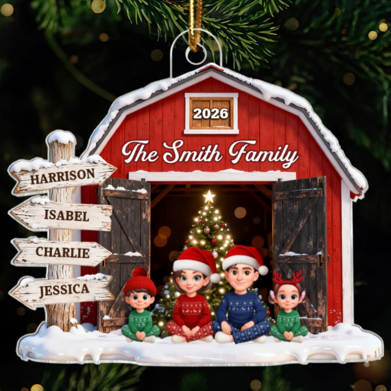 3D Effect Christmas Nostalgia Barn House Family Sign Posts Family Together - Personalized Acrylic Ornament - Gift For Family, Farmhouse Decor