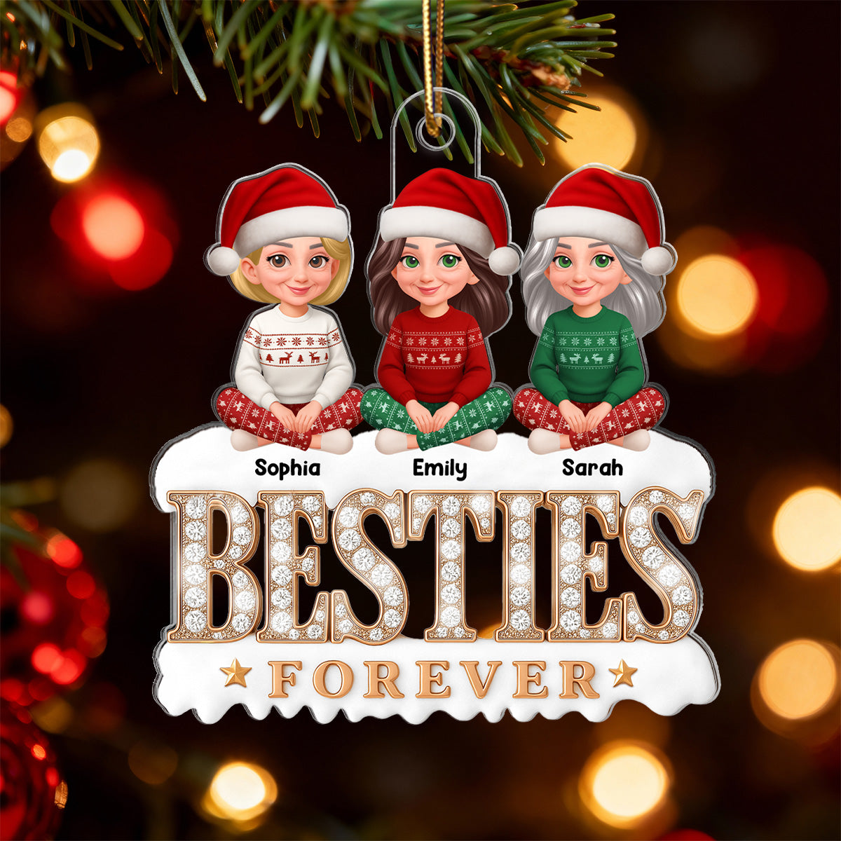 3D Shining Effect Beautiful Besties Forever - Personalized Acrylic Ornament - Gift For Best Friends