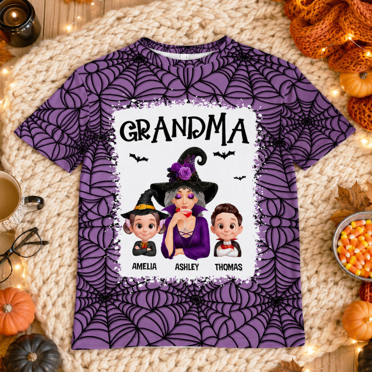Spooky Halloween Grandma Grandkids - Personalized Shirt - Halloween Gift For Grandma