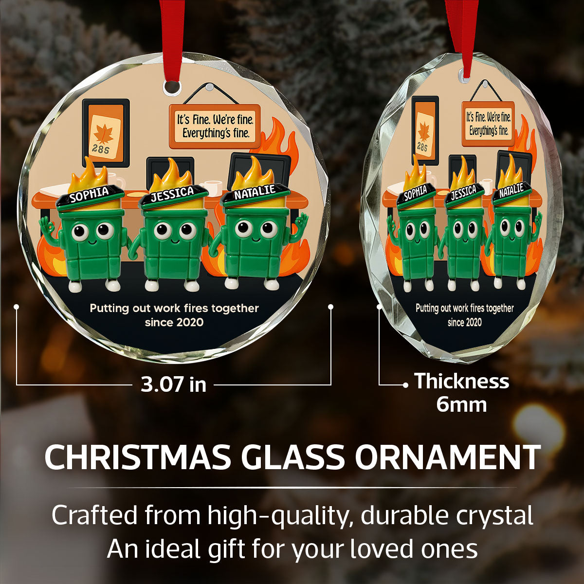 3D Effect Dumpster Fires In Office Scene - Personalized Ornament - Funny Gift For Colleagues, Work Besties