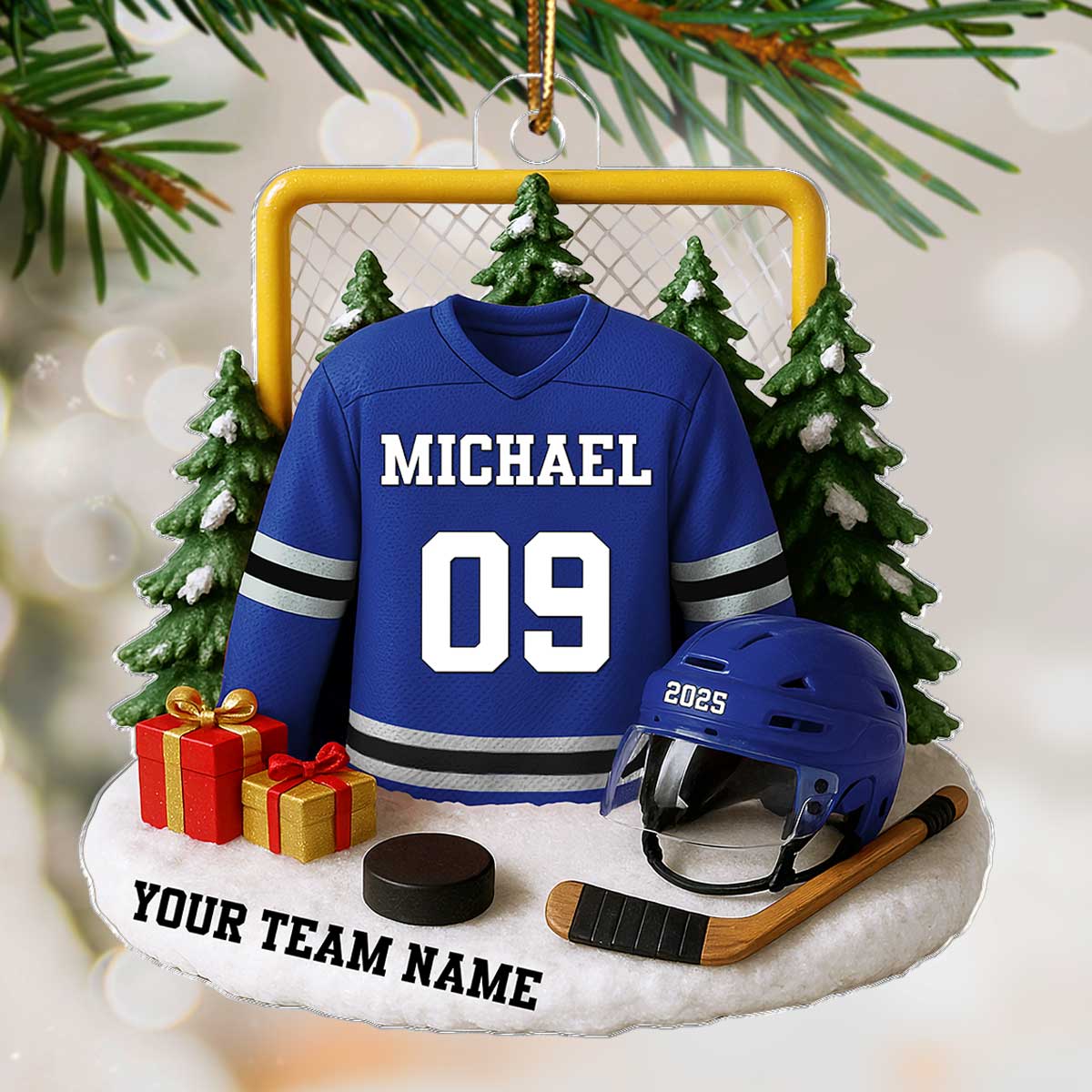 3D Effect Hockey Player Uniform - Personalized Acrylic Ornament - Christmas Gift For Hockey Players, Hockey Team