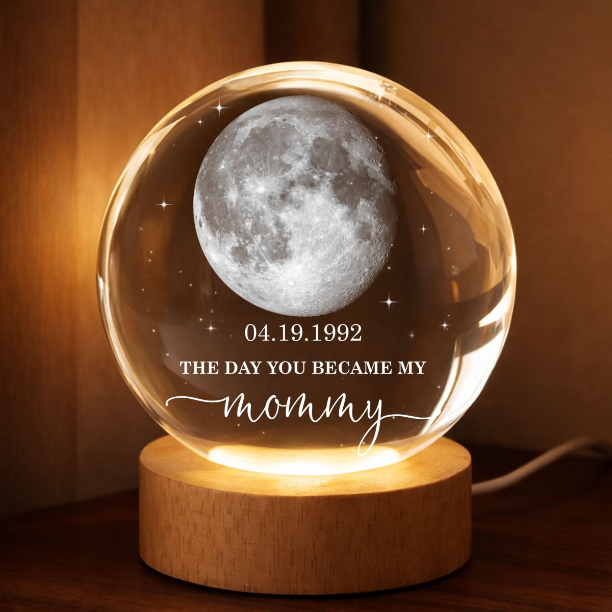 The Day You Became My Mom - Personalized Crystal Ball LED Night Light - Sentimental Mother's Day Gift