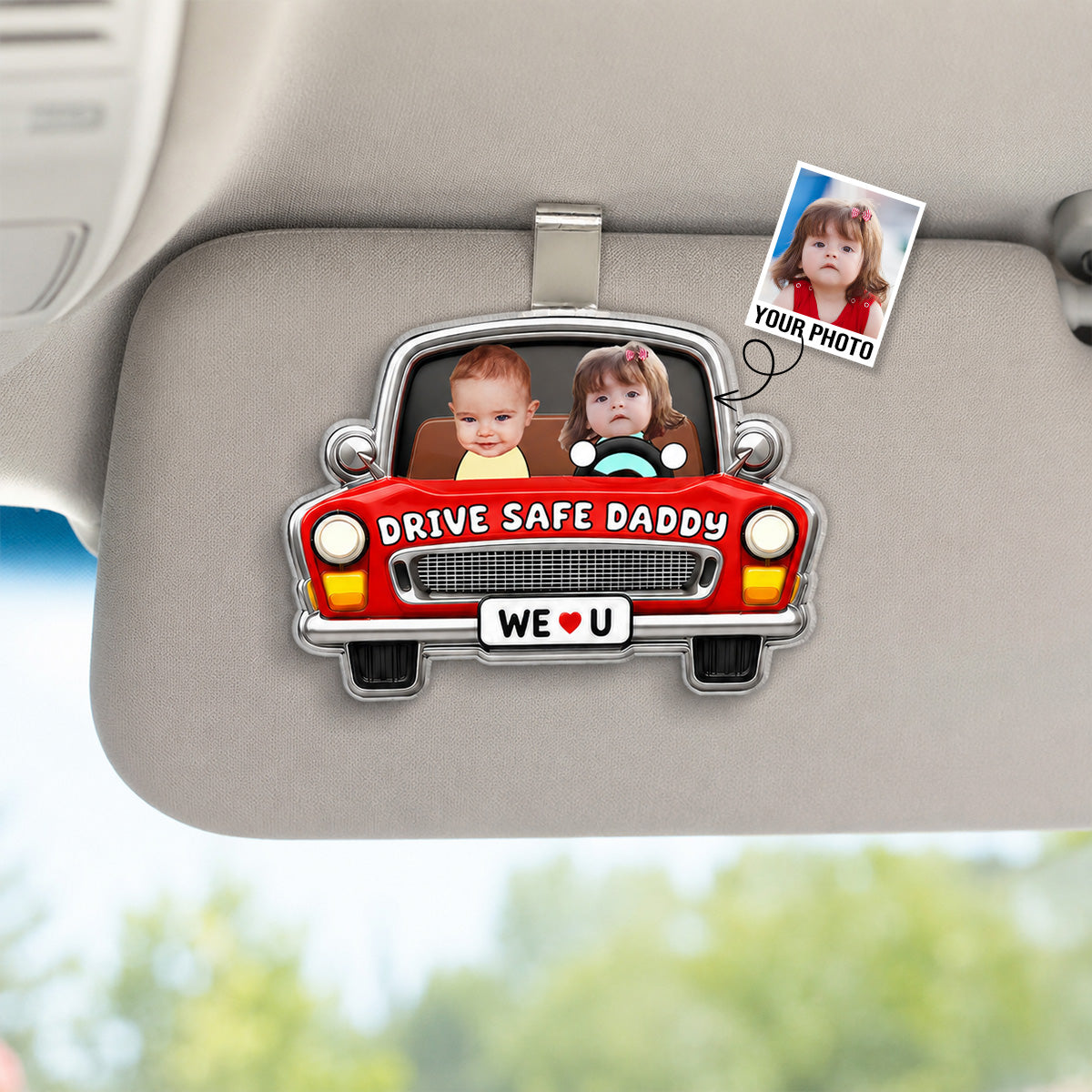 Drive Safe Daddy Baby Custom Photo in Classic Car - Personalized Acrylic Car Visor - Father's Day Gift For Dad, Husband