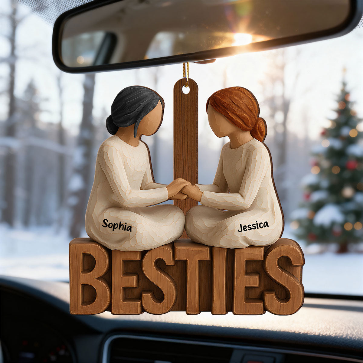 3D Effect Besties Forever Together - Personalized Wooden Ornament - Gift For Best Friends