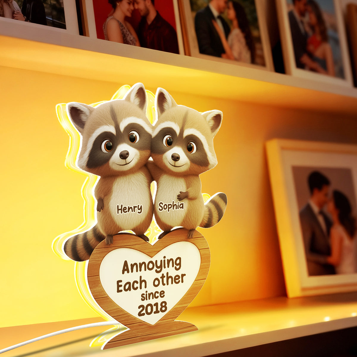 Raccoon Couple Annoying Each Other - Personalized Light Box - Gift for Couple, Gift for him, Gift for her