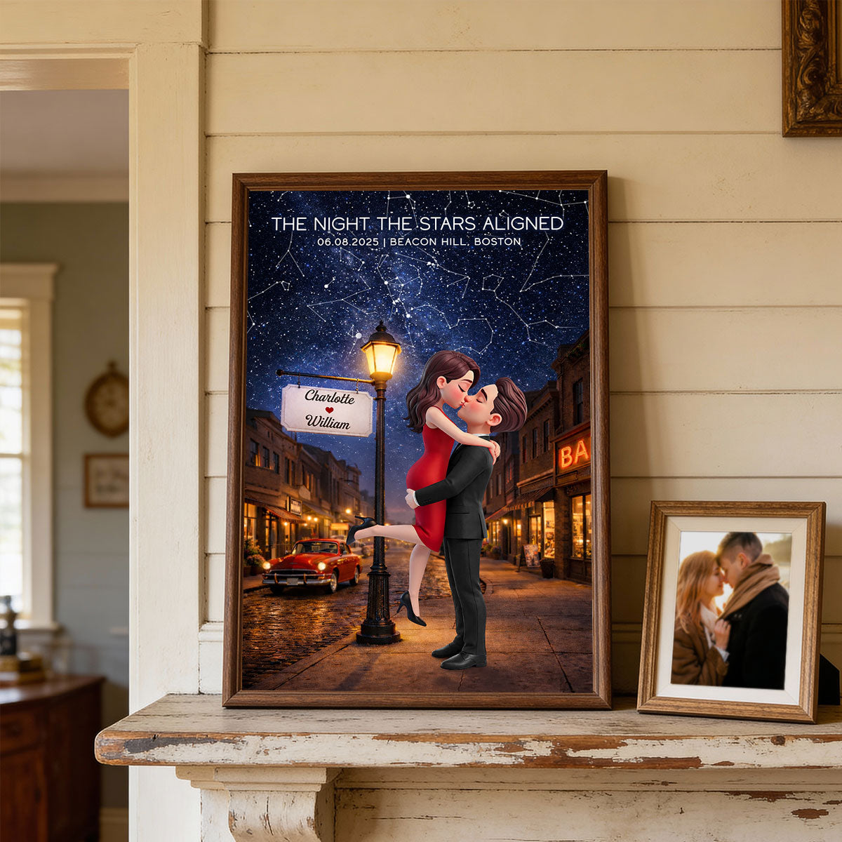 Eternal Love Couple Hugging Kissing Custom Star Map Anniversary Date - Personalized Poster - Valentine's Day Gift For Couple