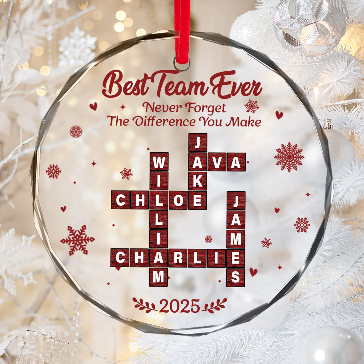 Best Team Ever Crossword - Personalized Glass Ornament - Christmas Gift for Co-worker