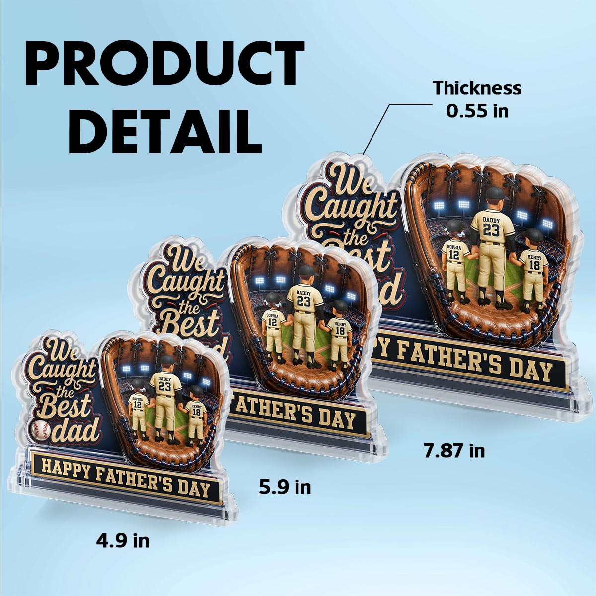We Caught The Best Dad Dad & Kids In Glove 2D Flat - Personalized Acrylic Block Plaque - Happy  For Baseball Dad