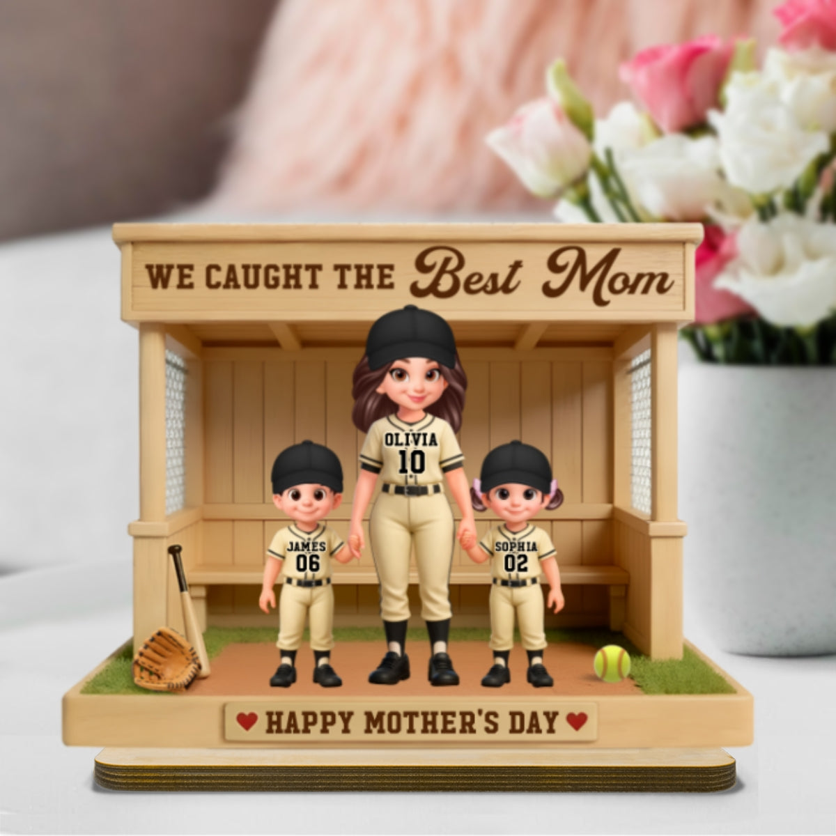 We Caught The Best Mom Softball Dugout - Personalized 2-Layered Wooden Plaque - Mother's Day Gift For Softball Mom