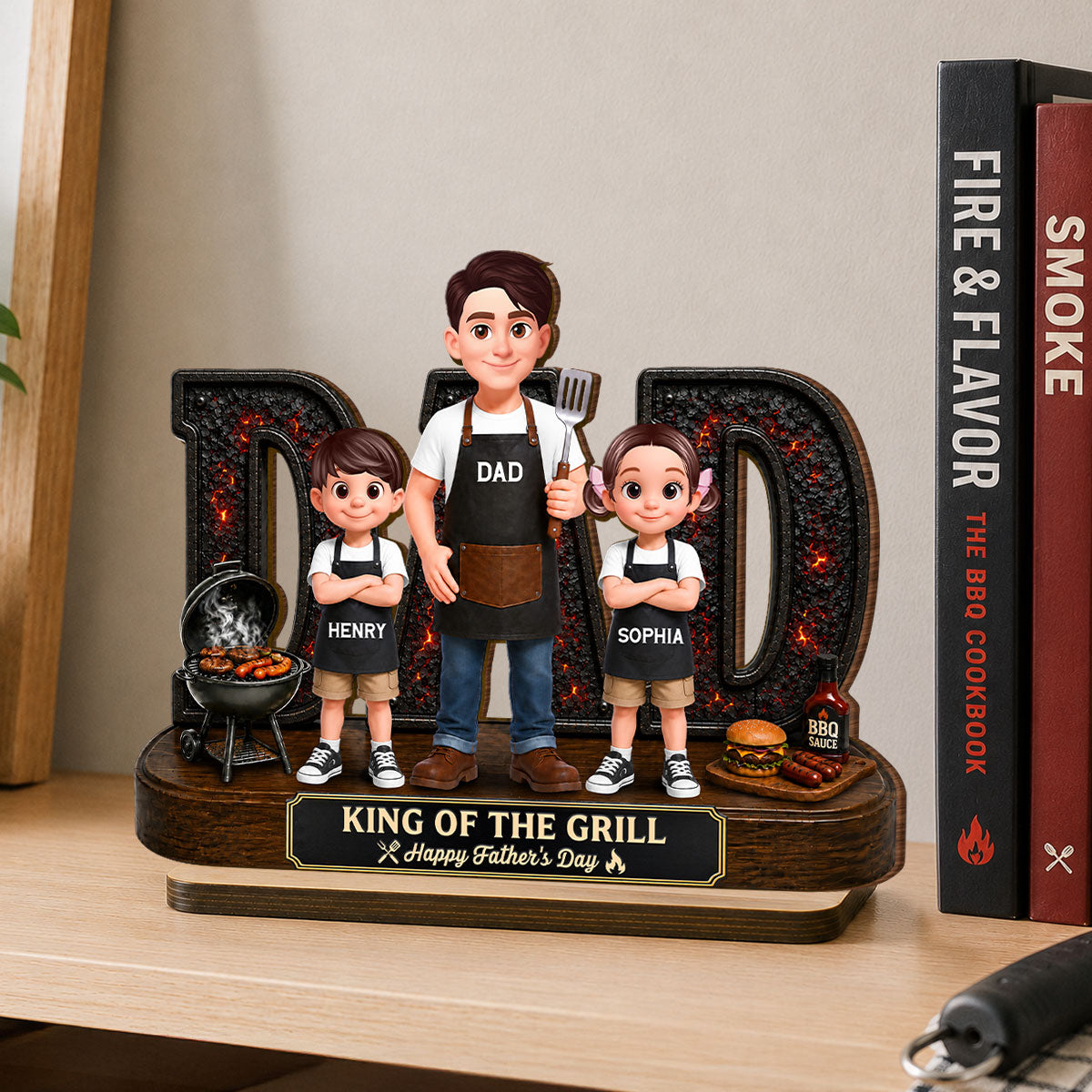 BBQ King Of The Grill Dad - Personalized Wooden Plaque -  Gift For Dad, Husband