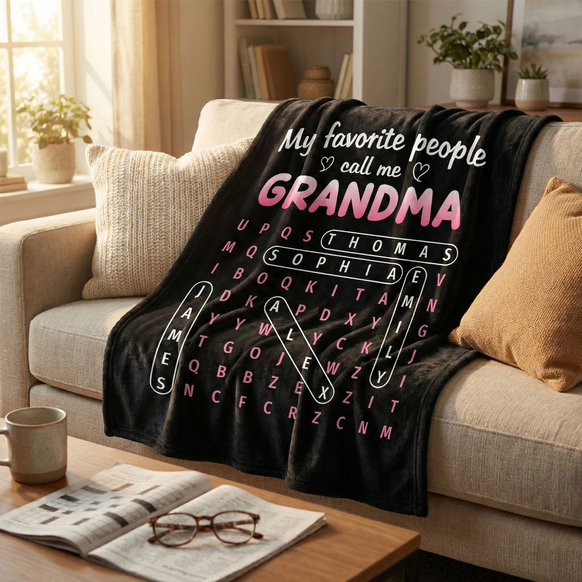 Favorite People Call Me Grandma Word Search Puzzle - Personalized Fleece Blanket - Mother's Day Gift For Grandma