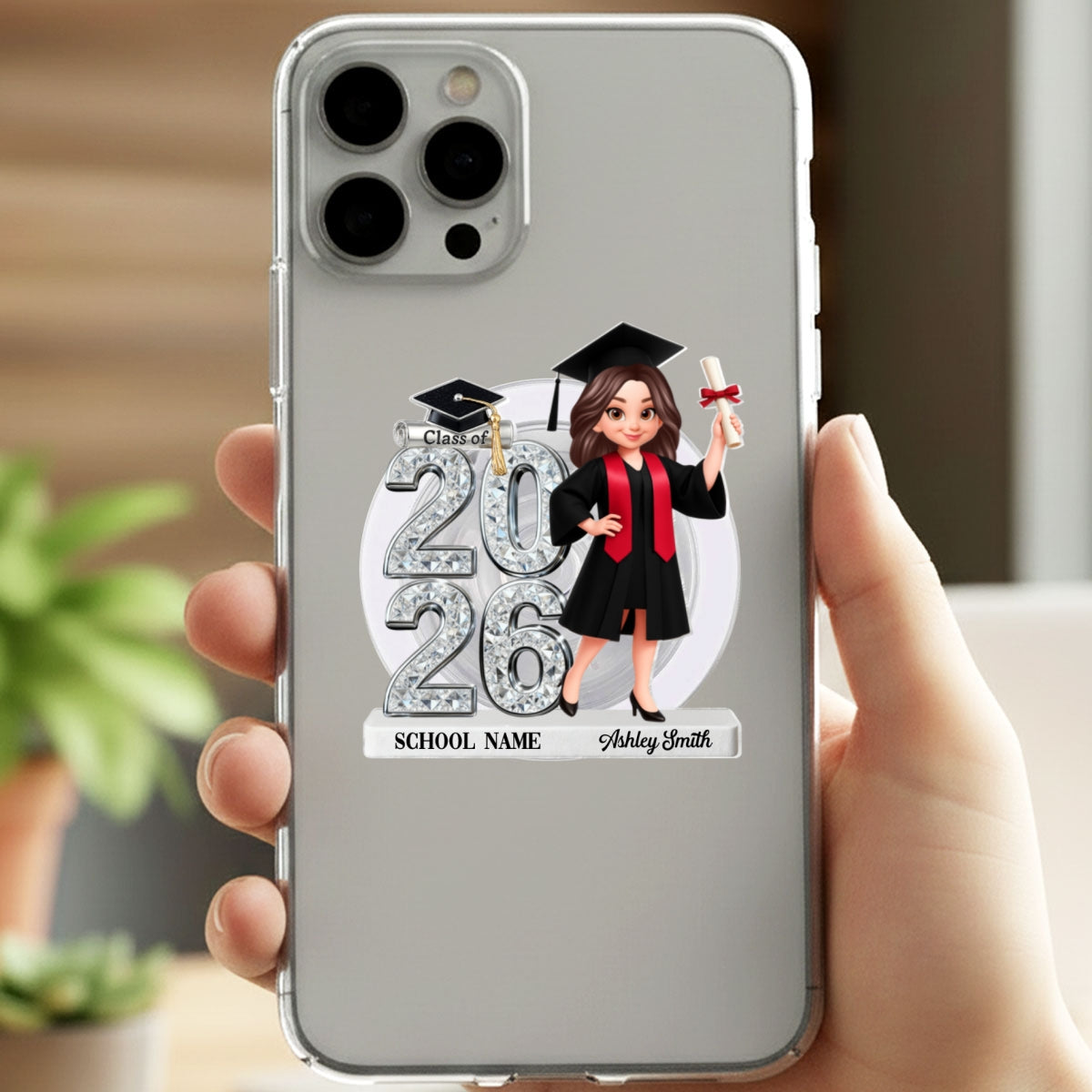 3D Shiny Effect Class Of 2026 2027 Senior - Personalized Acrylic Magnetic Phone Grip - Gift For Graduates, Daughter, Son