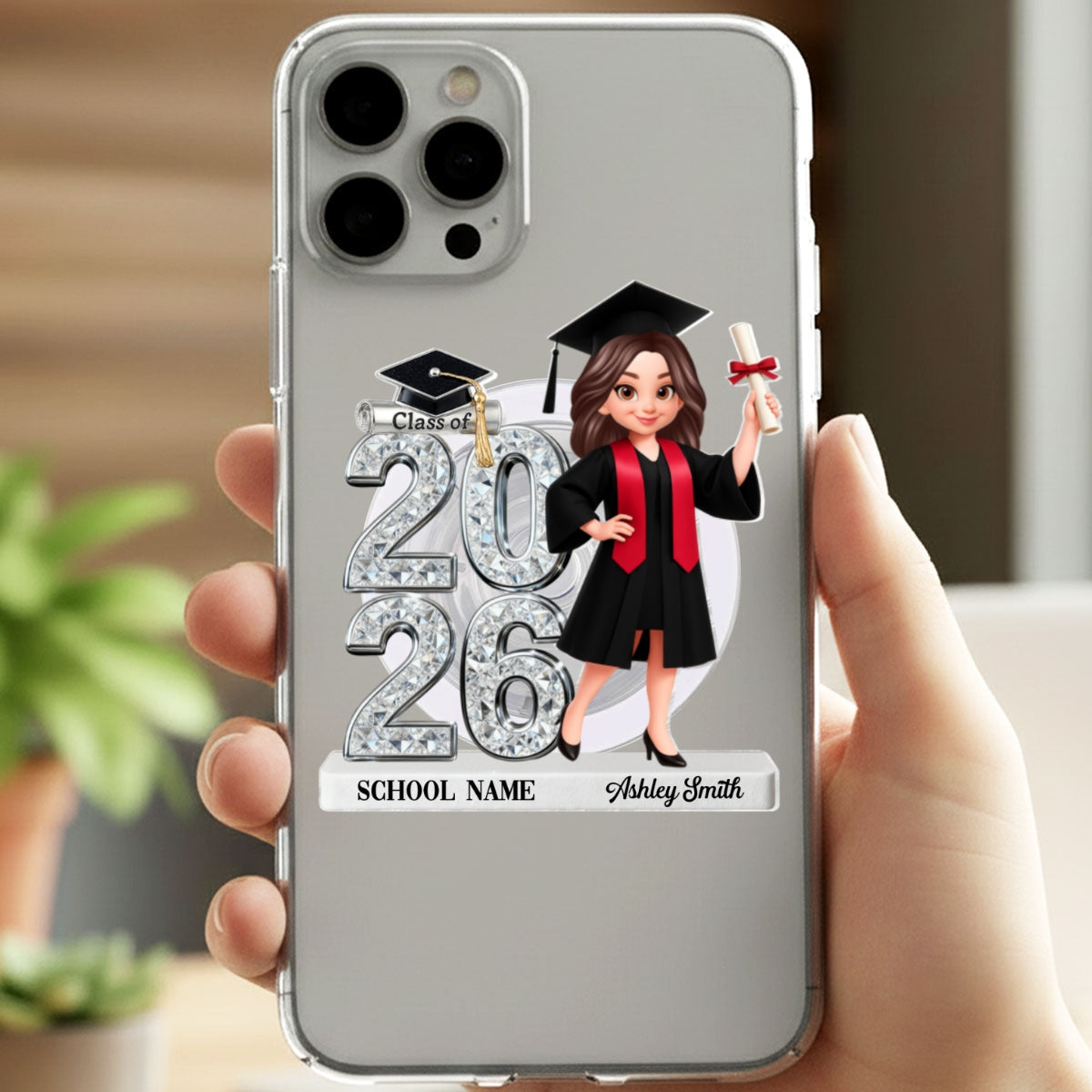 3D Shiny Effect Class Of 2026 2027 Senior - Personalized Acrylic Magnetic Phone Grip - Gift For Graduates, Daughter, Son