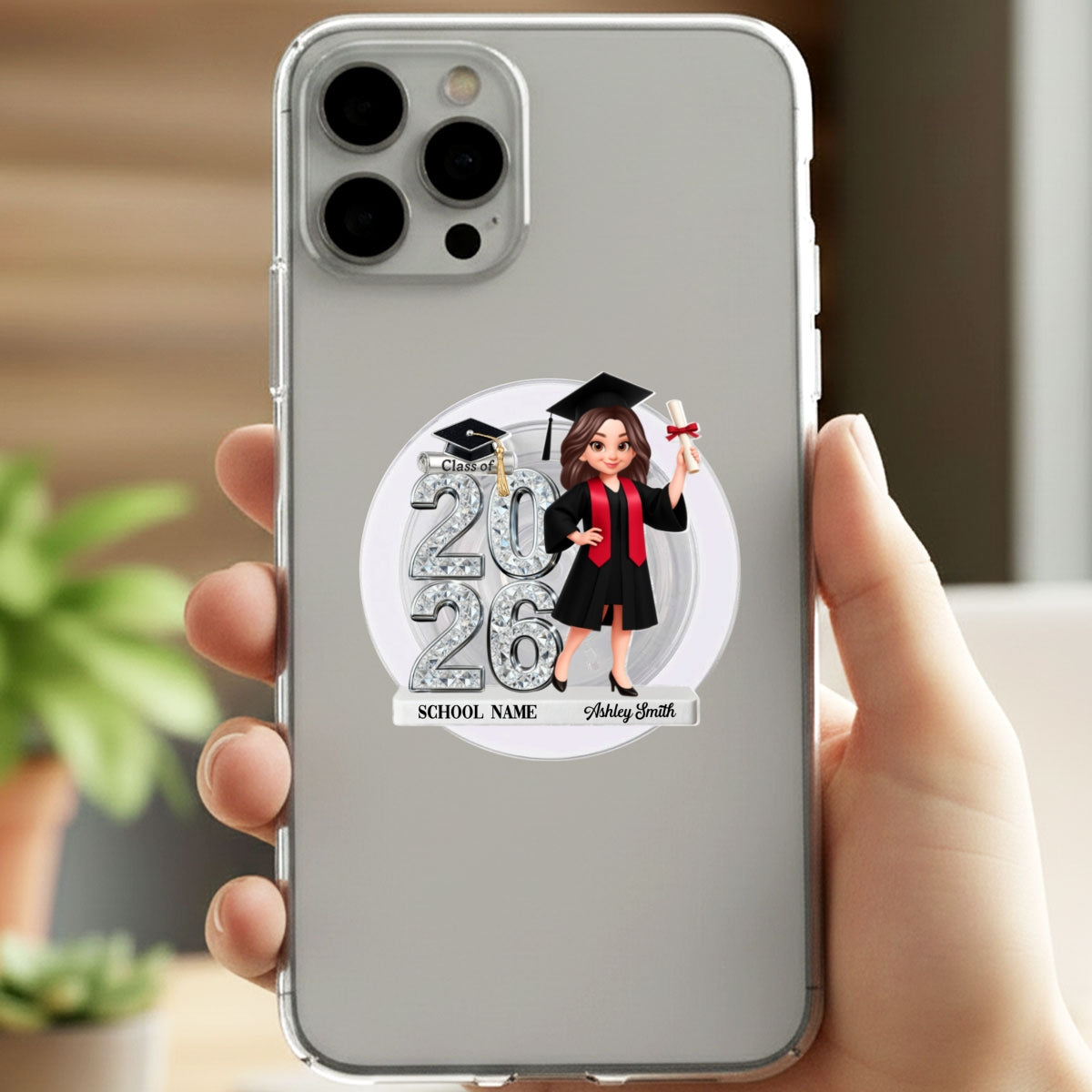 3D Shiny Effect Class Of 2026 2027 Senior - Personalized Acrylic Magnetic Phone Grip - Gift For Graduates, Daughter, Son