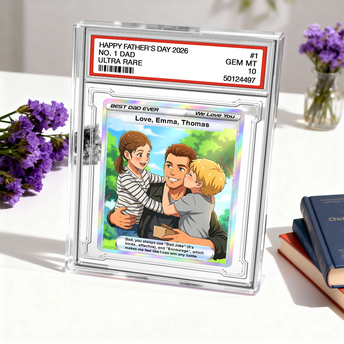 Best Dad Ever Trading Card Cartoon Style - Personalized Acrylic Block Plaque -  Gift For Dad, Husband
