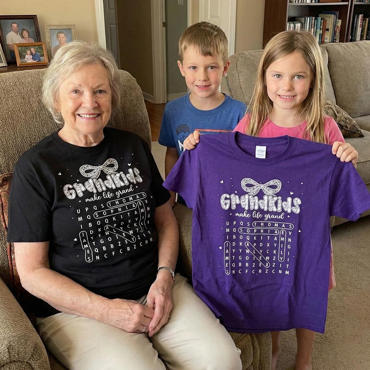 Lace Pattern Grandma Custom Grandkids Names Word Search Puzzle - Personalized Shirt - Gift For Grandma