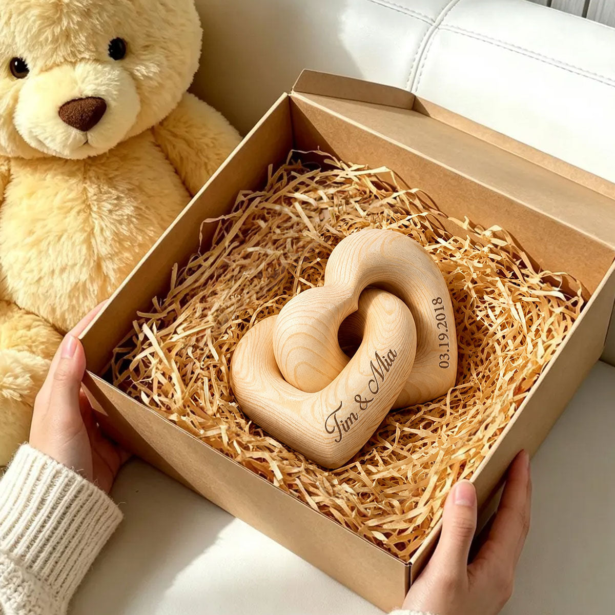 Personalized Wooden Heart Sculpture, Custom Couple Names Gift, Romantic Anniversary Gift, Heartfelt Gift for Her, Gift for Him