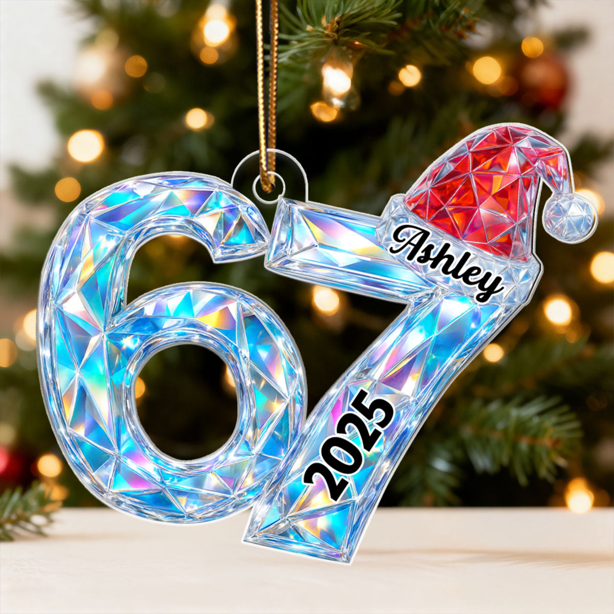 3D Crystal Effect Six Seven Viral Quote Gen Z Tiktok Trend - Personalized Acrylic Ornament - Christmas Gift for Kid, Grandkids