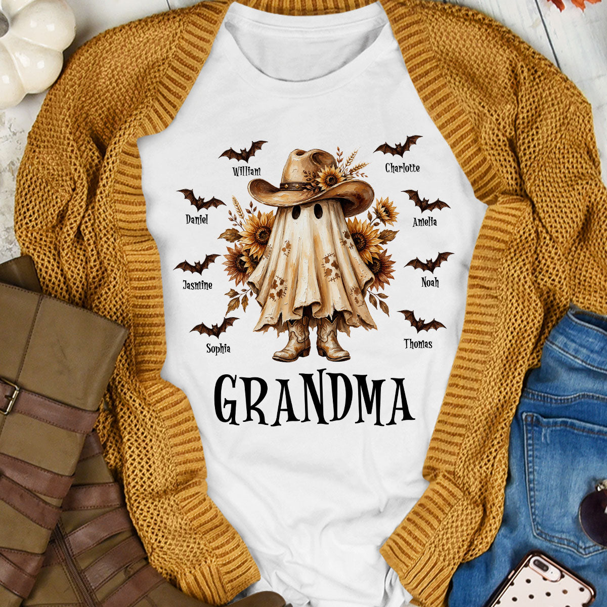 Western Cowgirl Boo Grandma Fall Season Halloween - Personalized Shirt - Halloween Gift For Grandma